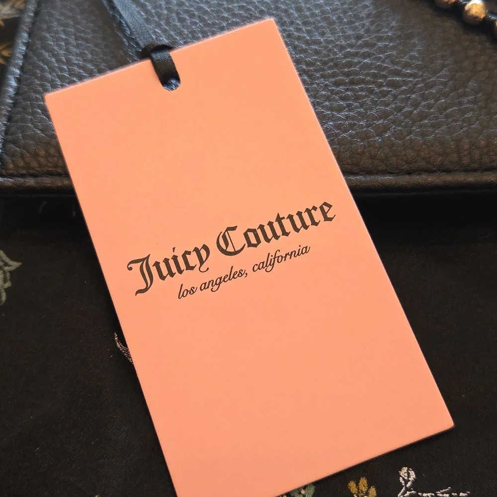 Juicy Couture Black Wristlet with Gold Heart Accents NEW
